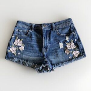 Hollister Y2K Hippie Artsy Embroidered Floral‎ Distressed High-Rise Shorts 29